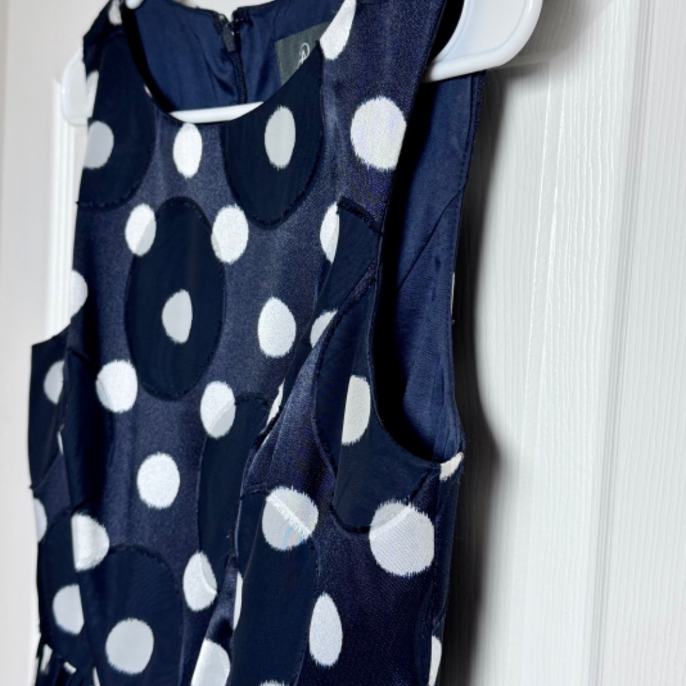 Adrianna Papell Navy Polka Dot Dress, Sleeveless Size 4 - Picture 7 of 11